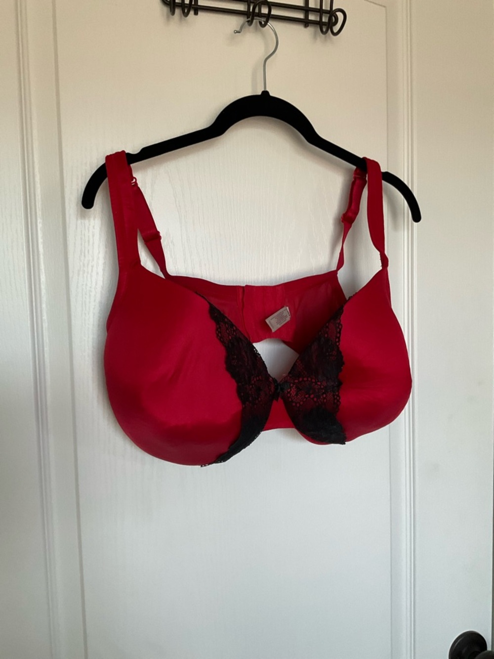 Cacique Red Bra with Black Lace Trim